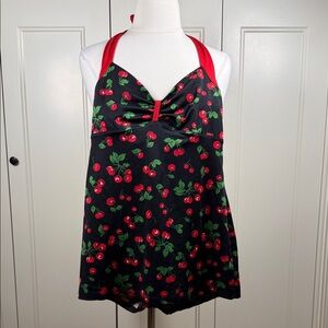 Pinup Couture Black and Red Cherry One Piece Swimsuit